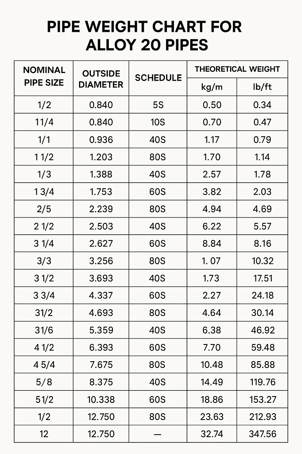 Calculating Alloy 20 Pipe Weight Easily 2